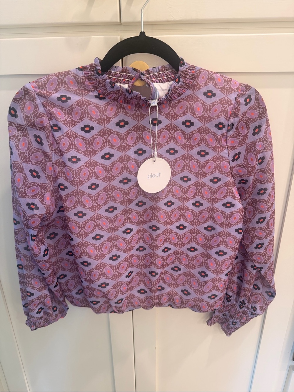 Pleat Lavender Floral Smocked-Neck Blouse for girls! Size 12! NWT!
